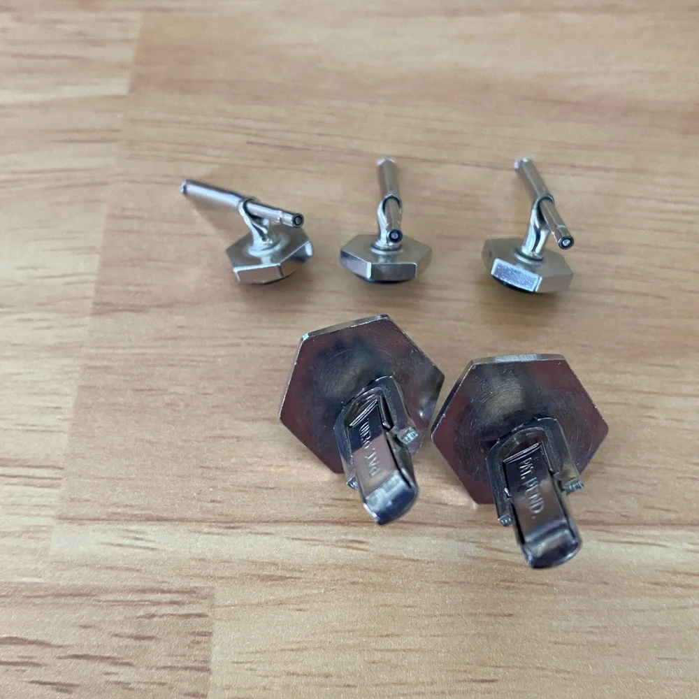 Silvertone Black Cufflinks and Shirt Stud Set
